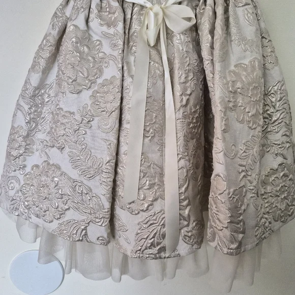 EUC Rare Editions Dress Ivory Gold Silver Girl 5 Wedding Holiday Family Photo - Picture 10 of 13